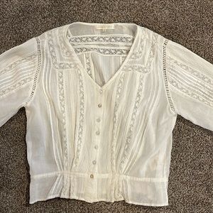 Love Shack Fancy white embroidery peasant crop blouse M